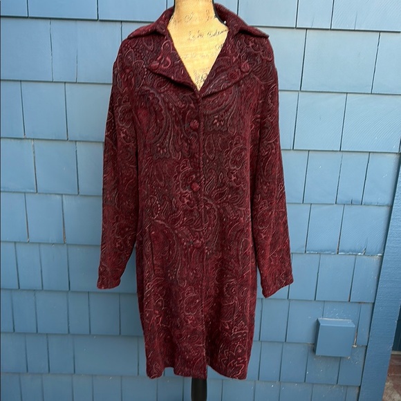 Two Star Dog Jackets & Blazers - TSD Two Star Dog burgundy XL Paisley Velvet Coat tapestry chenille vwlvety